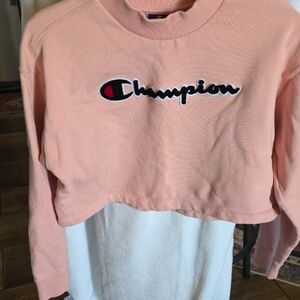 Champion Mock Neck Peach and White Cropped Sweatshirt